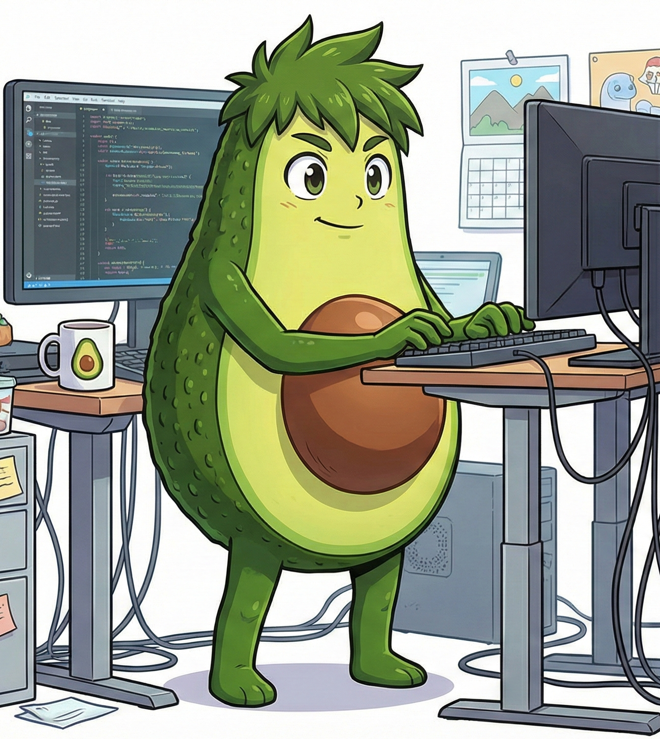 Aguacate programando de pie
